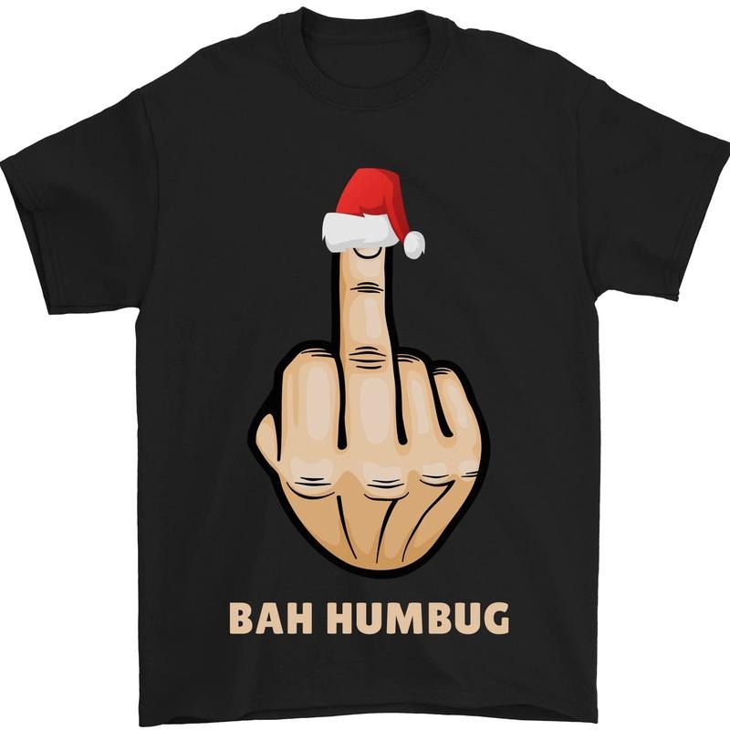 Bah Humbug Finger Flip Funny Christmas Rude Mens T-Shirt  Cotton Made in USA Hoodie, Sweatshirt | WearSparks.com