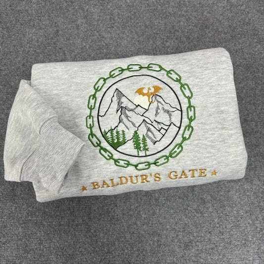 Baldur's Gate 3 Embroidered Sweatshirts, Outdoor Adventure Shirt, Fantasy and Gaming Apparel, Spellcaster Shirt Hoodie