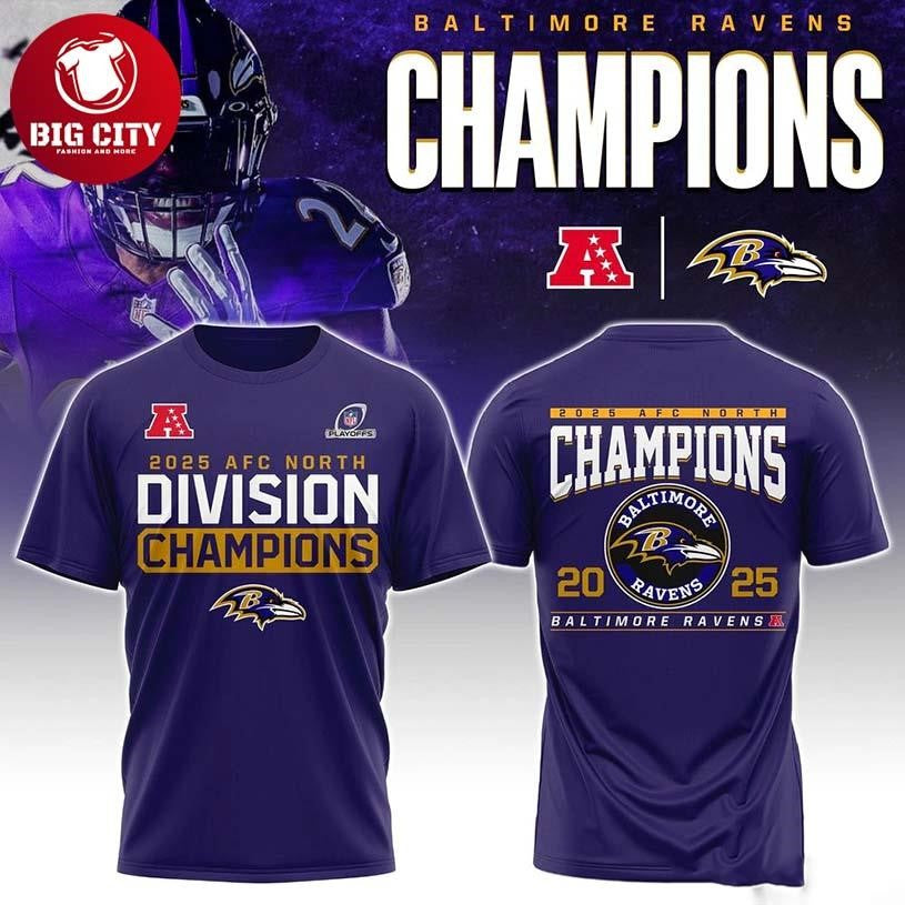 Baltimore Ravens 2025 AFC North Champions Two Sided Shirt
