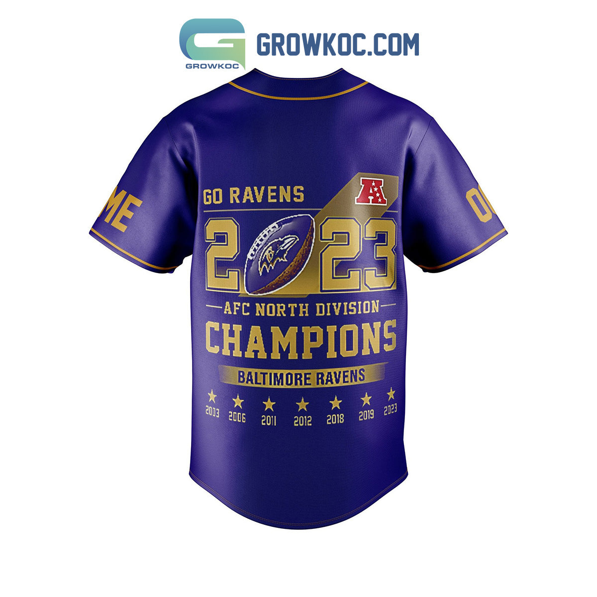 Baltimore Ravens AFC North Champions Personalized Baseball Jersey