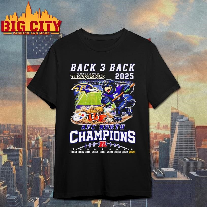Baltimore Ravens Back 3 Back 2025 AFC North Champions Mascot Vintage Shirt