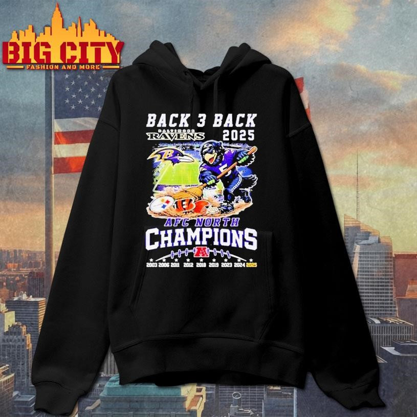 Baltimore Ravens Back 3 Back 2025 Afc North Champions Mascot Shirt