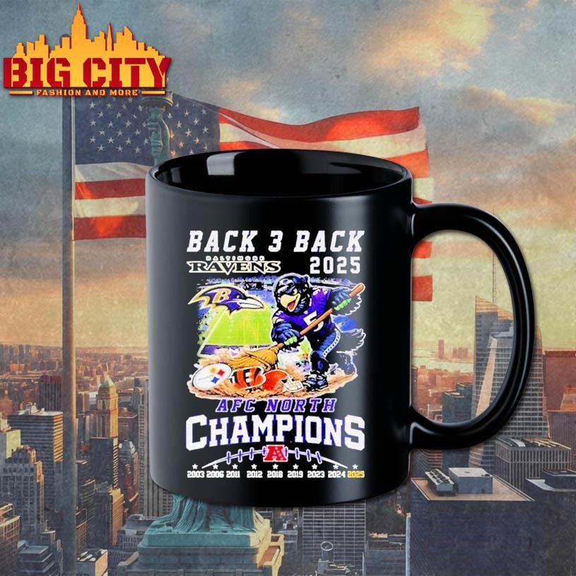 Baltimore Ravens Back 3 Back 2025 Afc North Champions Mascot Shirt