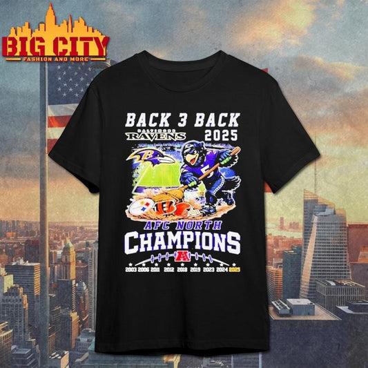 Baltimore Ravens Back 3 Back 2025 Afc North Champions Mascot Shirt