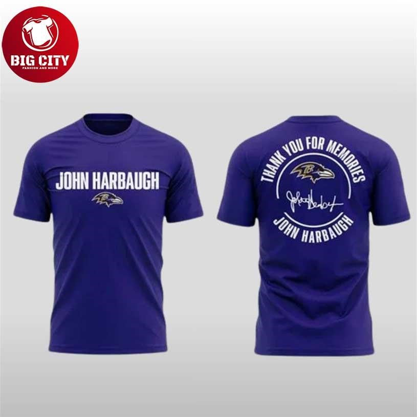 Baltimore Ravens Thank you For Memories Coach Harbaugh Two Sided Shirt