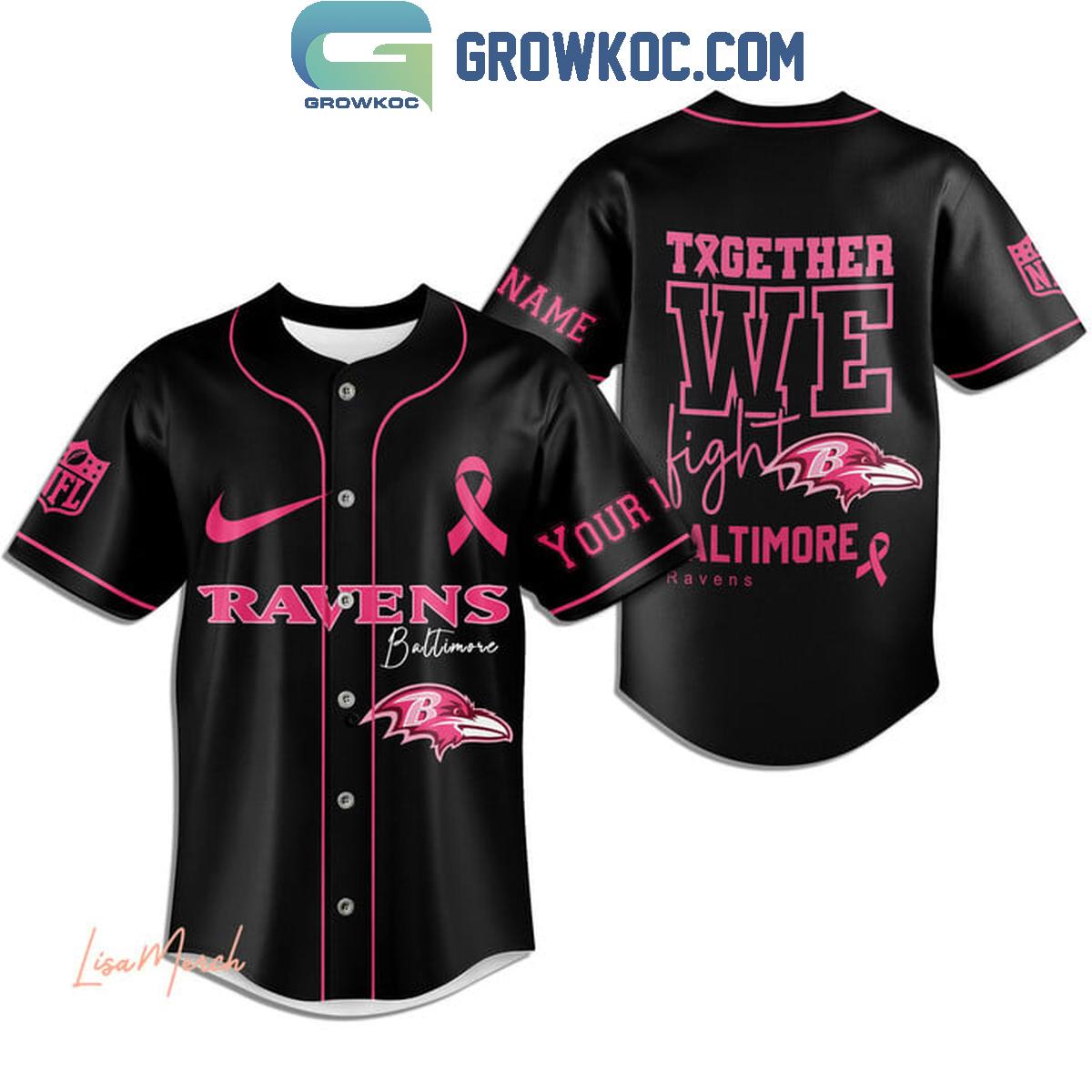 Baltimore Ravens Together We Fight Breast Cancer Personalized Baseball Jersey
