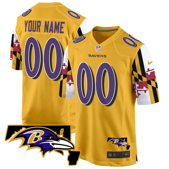 Baltimore Ravens Active Player Custom Gold Maryland Flag Vapor Limited Football