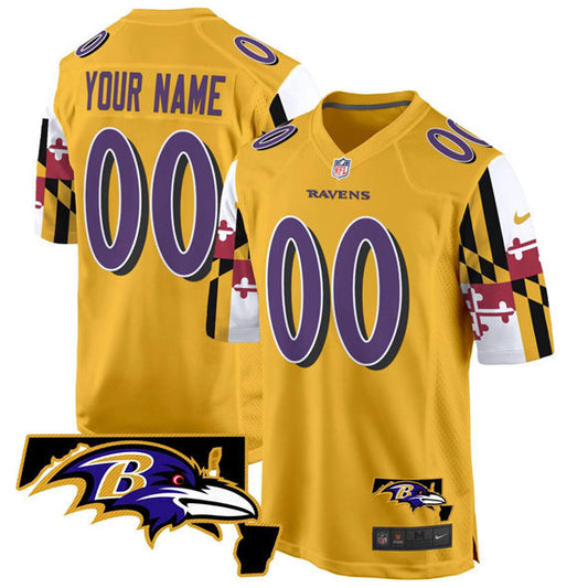 Baltimore Ravens Active Player Custom Gold Maryland Flag Vapor Limited Football