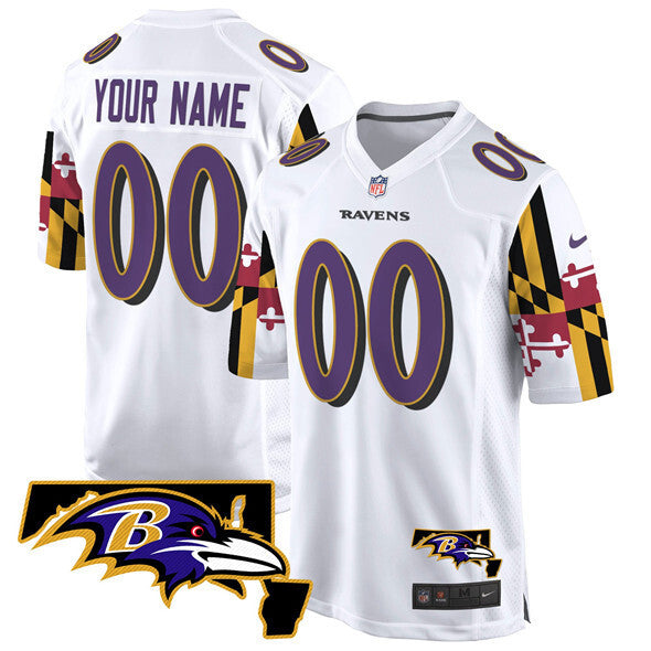 Baltimore Ravens Active Player Custom White Maryland Flag Vapor Limited Football