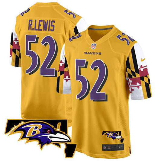 Baltimore Ravens #52 Ray Lewis Gold 2025 Maryland Flag Vapor Limited Football Game