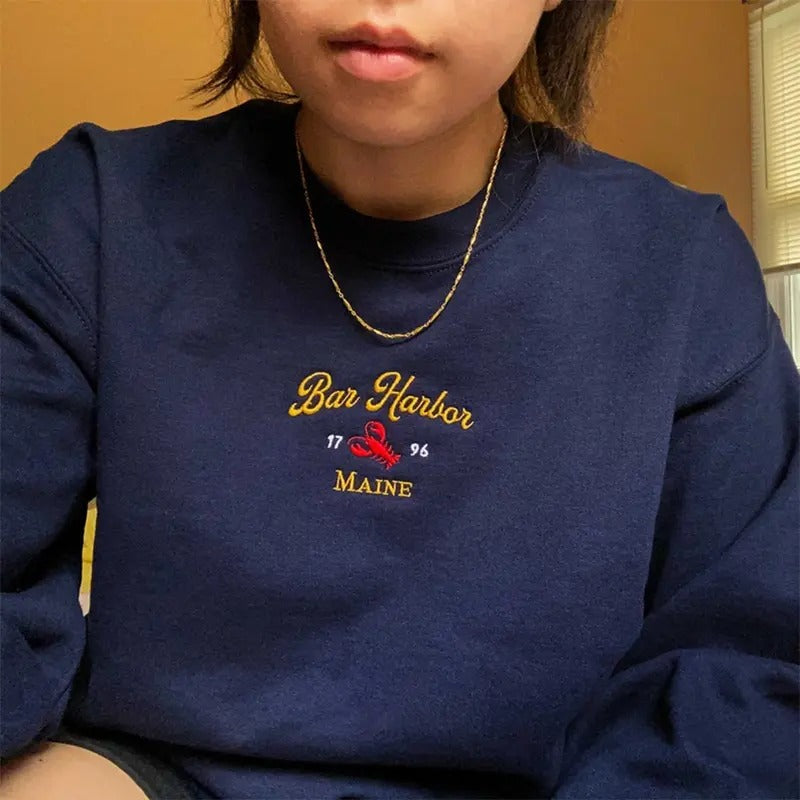 Bar Harbor Maine Embroidered Sweatshirt, Lobster Crewneck T-Shirts, Hoodie | WearSparks.com