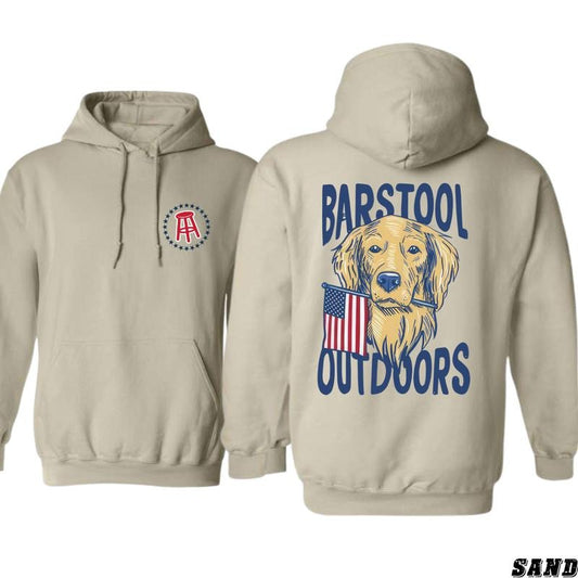 Barstool Outdoors Hoodie - Patriotic Dog Design, Country Boy Clothing, Perfect for Outdoor Enthusiasts, Ideal for Casual...