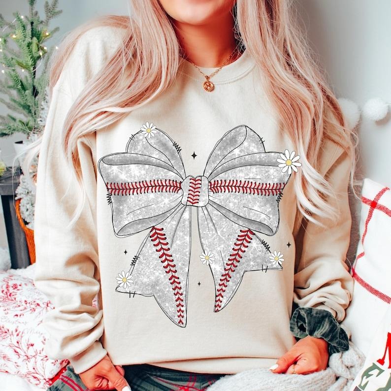 Baseball Bow  Coquette , Game Day Baseball Mama , Baseball Mom Sweatshirt Cotton T-Shirts, Hoodie | WearSparks.com