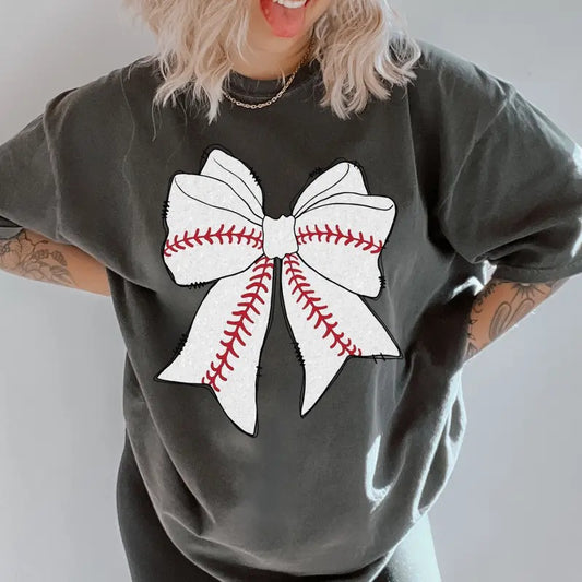 Baseball Bow Shirt ~ Unisex Apparel Relaxed Fit Printed In The USA Clothing Womenswear Casual Comfort Cotton Top Athletic...