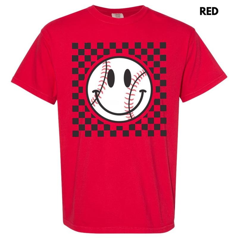 Baseball Checker Happy Face Comfort Colors T-Shirt Hoodie, Sweatshirt | WearSparks.com