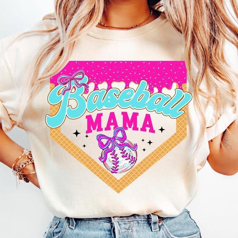 Baseball Coquette Mama Shirt, Fun Ice Cream Cone Print tshirt, Game Day Ready tshirt, women tops, shirt for women Hoodie,...