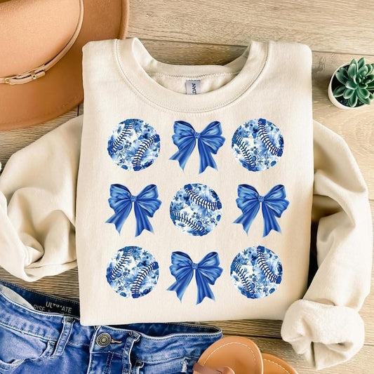 Baseball Coquette , Blue Chinoiserie Baseball , Game Day , Blue Toile Baseball Bow , Baseball Mama , Softball Sweatshirt...