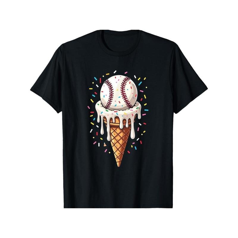 Baseball Drip Ice Cream Cone Drip Baseball T-Shirt for The men, Soft Fabric, Breathable, Comfortable Short Sleeve Tees...