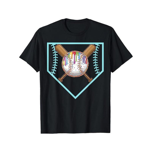 Baseball Home Plate Drip Ice Cream Softball and Baseball 1 Men's T-Shirt Personalized Printed Pattern, Casual Crew Neck...