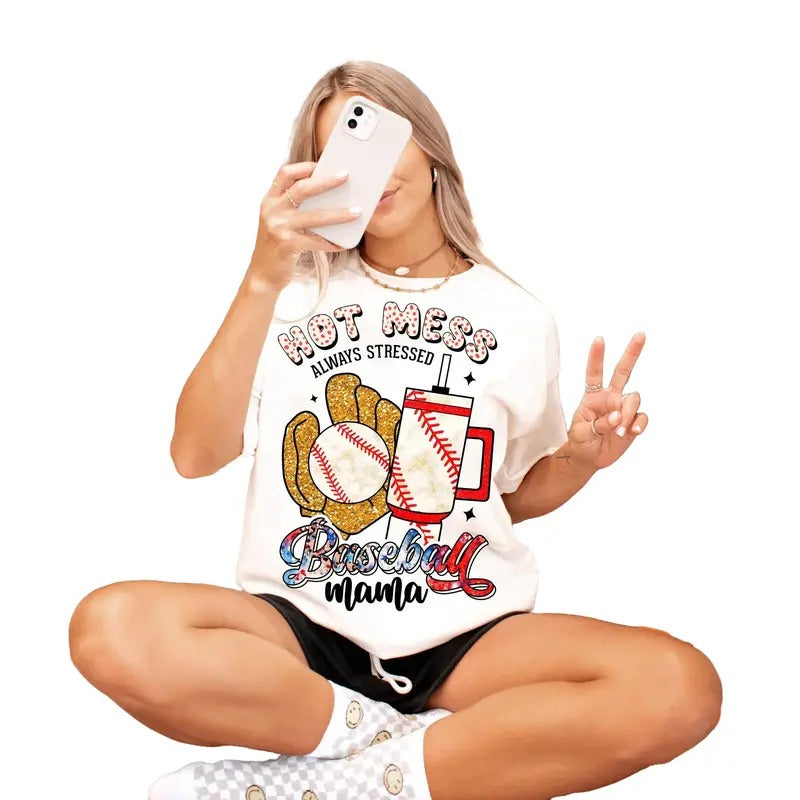 Baseball Mama | Glitter Baseball Womenswear T-Shirt Top Underwear Hoodie, Sweatshirt | WearSparks.com
