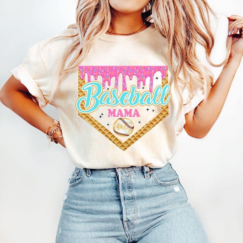 Baseball Mama Bow Tee, Brushstroke Drip Print, Trendy Game Day Shirt Hoodie, Sweatshirt | WearSparks.com