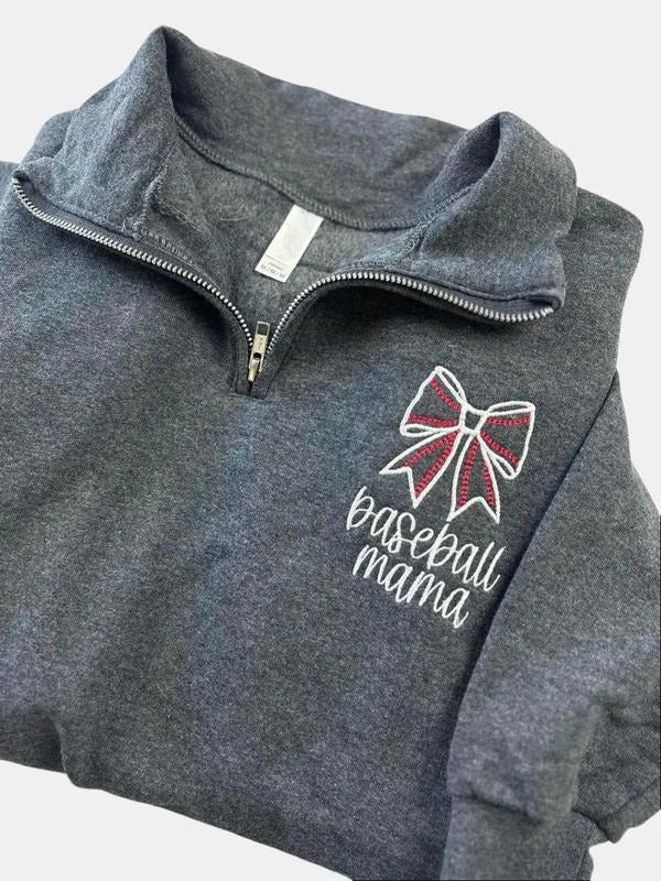 Baseball Mama Embroidered Sweatshirt, Mama Quarter Zip Sweater, Coquette Mom Embroidered Shirt, Mama Quarter Zip...