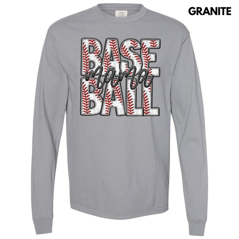 Baseball Mama Faux Embroidery Long Sleeve Comfort Colors T-Shirt Hoodie, Sweatshirt | WearSparks.com