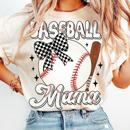 Baseball Mama T-Shirt, Baseball Coquette Bow T-Shirt, Retro Baseball T-Shirt, Game Day, Coquette Bow Sports T-Shirt,...