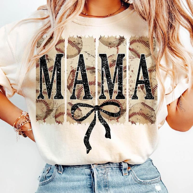 Baseball Mama T-Shirt, Coquette Bow T-Shirt, Baseball Mom Shirt, Retro Baseball T-Shirt, Game Day Sports Shirt, Mother's...