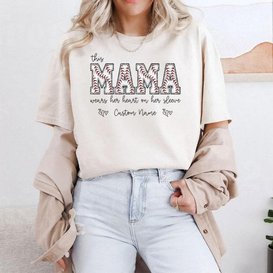Baseball Mama T-shirt with Kids Name on Sleeve, Baseball Top for Mom, Baseball Season Hoodie, Sports Mom Tee, Baseball...