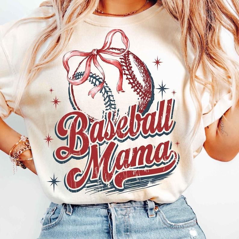 Baseball Mama Tshirt-sweatshirt-hoodie, Coquette Bow , Baseball Mom , Baseball Bow , Retro Baseball , Game Day , Sports...