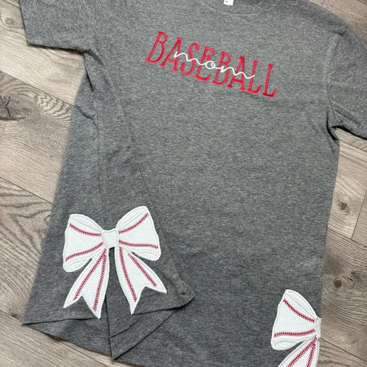 Baseball Mom Embroidered Side Bow T Shirt Travel Ball Hoodie, Sweatshirt | WearSparks.com