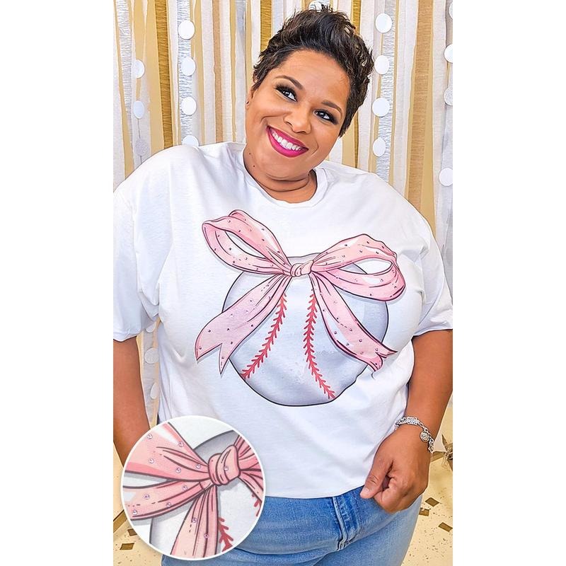 Baseball Pink Bow Rhinestone Graphic Shirt Hoodie, Sweatshirt | WearSparks.com