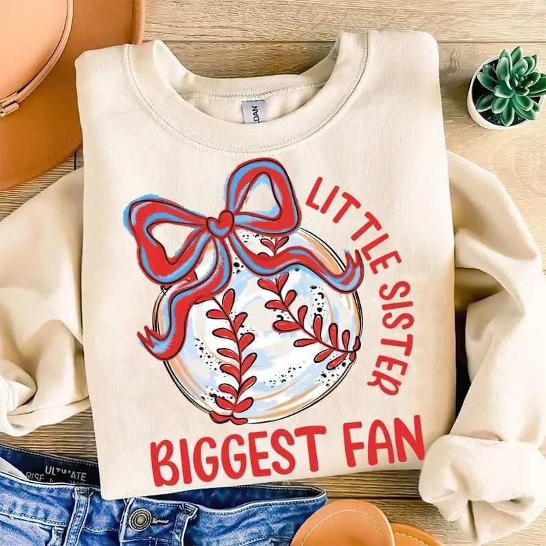 Baseball Sister Sweatshirt Little Sister Baseball Game Day Baseball Biggest Fan Retro Sports T-Shirts, Hoodie