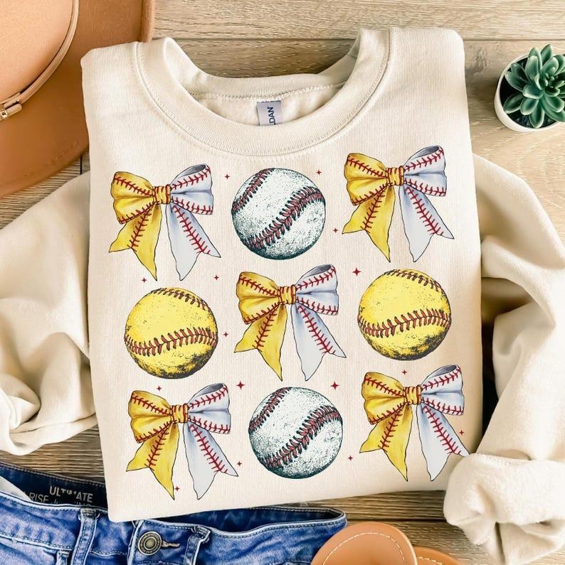 Baseball Softball Bow Sweatshirt Retro Sports Coquette Baseball Softball Mama Game Day T-Shirts, Hoodie | WearSparks.com