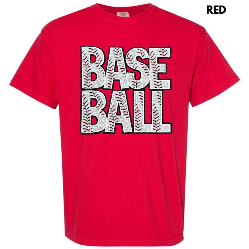 Baseball Words Sequin Patch Comfort Colors T-Shirt Hoodie, Sweatshirt | WearSparks.com