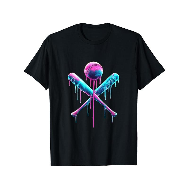 Baseball cross Bat with Sprinkles Drip Men's T-shirt personality print pattern, casual round neck short sleeve,...