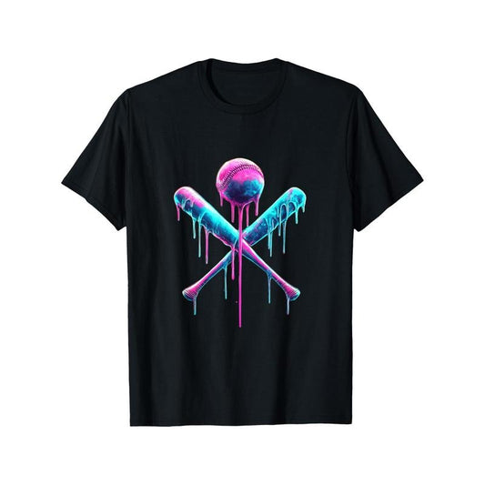 Baseball cross Bat with Sprinkles Drip Men's T-shirt personality print pattern, casual round neck short sleeve,...