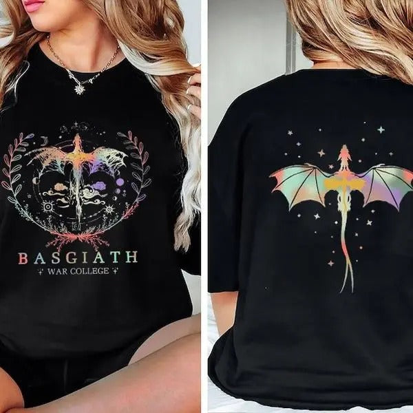 Basgiath War College 2 Sided Shirt, Dragon Rider Shirt, Fourth Wing Shirt, Violet Sorrengail, Xaden Riorson, Fantasy Book...