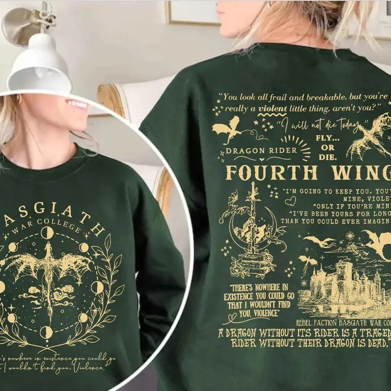 Basgiath War College 2-Sided Sweatshirt, Fourth Wing Comfort colors Shirts, The Empyrean Series, Violet Sorrengail...