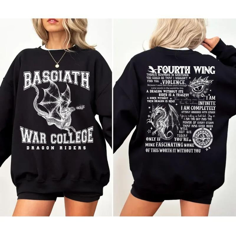 Basgiath War College 2 Sided Sweatshirt, Fourth Wing Sweatshirt, Dragon Sweatshirt, Fantasy Reader Shirt, Bookish Gifts,...