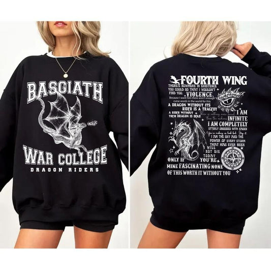 Basgiath War College 2 Sided Sweatshirt, Fourth Wing Sweatshirt, Dragon Sweatshirt, Fantasy Reader Shirt, Bookish Gifts,...