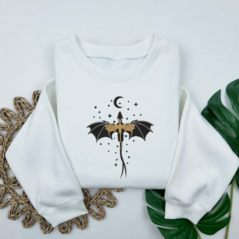 Basgiath War College Embroidered Sweatshirt, Embroidered Fourth Wing Sweatshirt, Fantasy Book Dragon Crewneck Sweater...