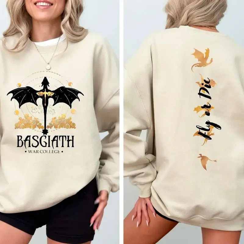 Basgiath War College Sweatshirt, Dragon Rider Shirt, Fourth Wing Hoodie, Fly or Die Sweatshirt, Fantasy Readers Shirt,...