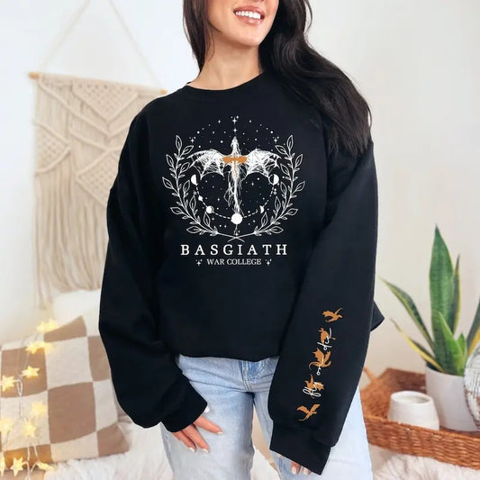 Basgiath War College Sweatshirt, Fantasy Reader Shirt, Fourth Wing Shirt, Dragon Rider, Violet Sorrengail, Sleeve Print,...