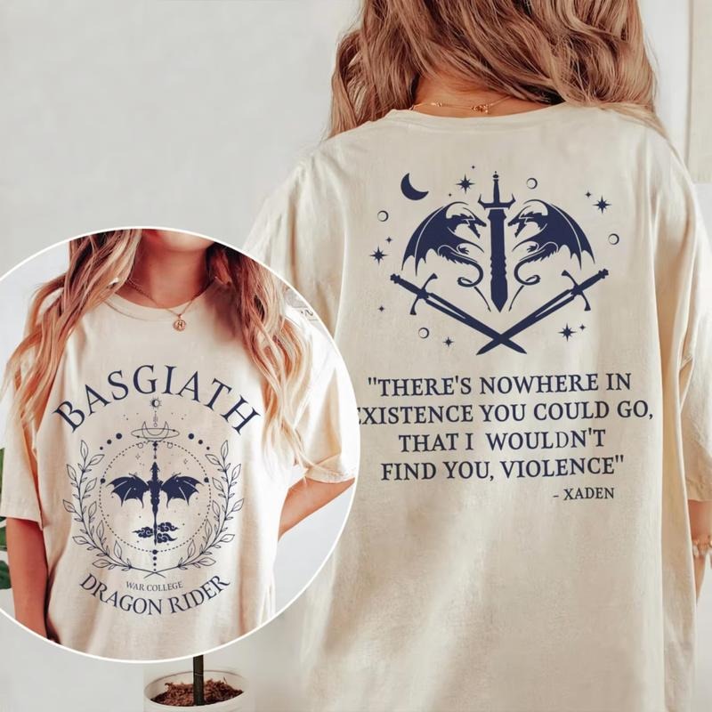 Basgiath War College Tee Shirt, Dragon Rider Violet Sorrengail Shirt, Xaden Riorson Tee, The Empyrean Series Shirt,...