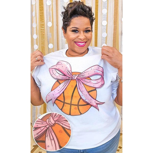 Basketball Pink Bow Rhinestone Graphic Shirt Hoodie, Sweatshirt | WearSparks.com