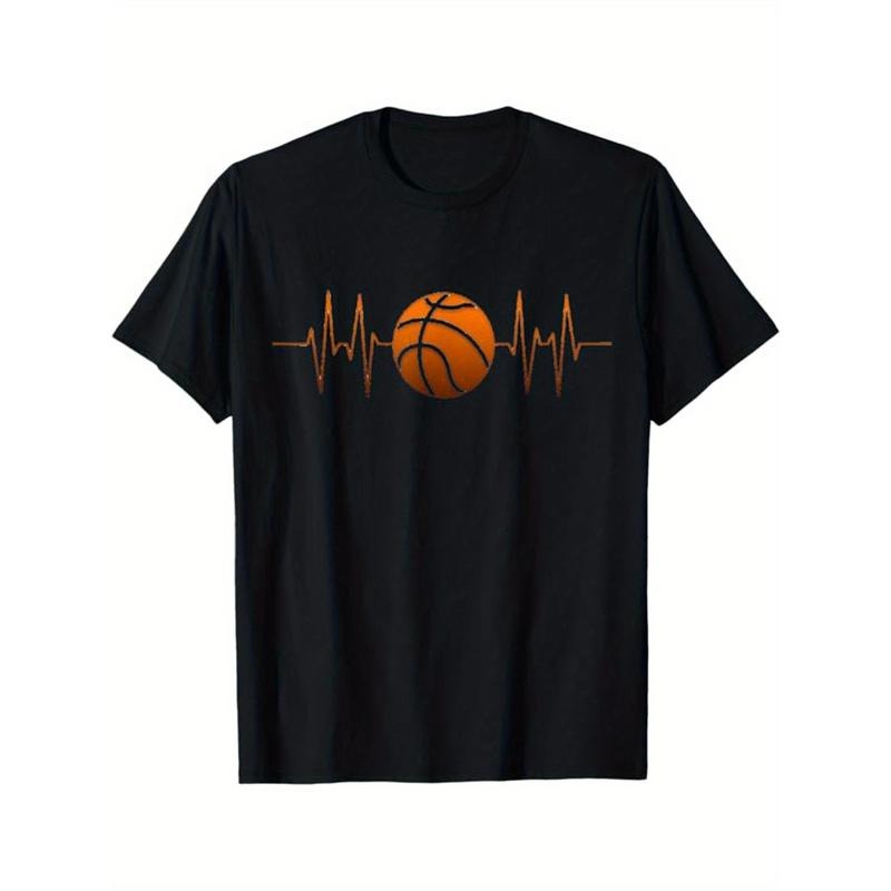Basketball Printed, Men's Cotton T-shirt, Casual Short Sleeve Round Neck Tee, Soft Comfortable Basketball Players Top,...