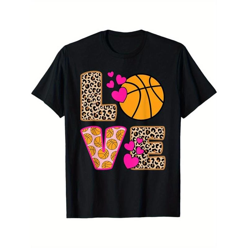 Basketball Printed, Men's Cotton T-shirt, Casual Short Sleeve Round Neck Tee, Soft Comfortable Basketball Players Top,...