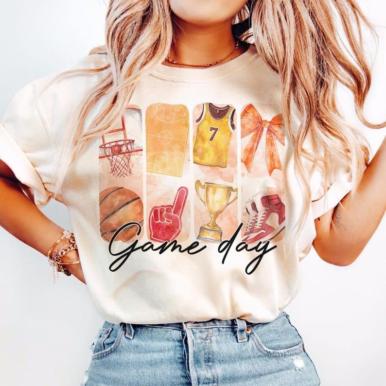 Basketball T-shirt, Game Day Coquette, Bow, Mama, Brushstroke Basketball Hoodie, Sweatshirt | WearSparks.com